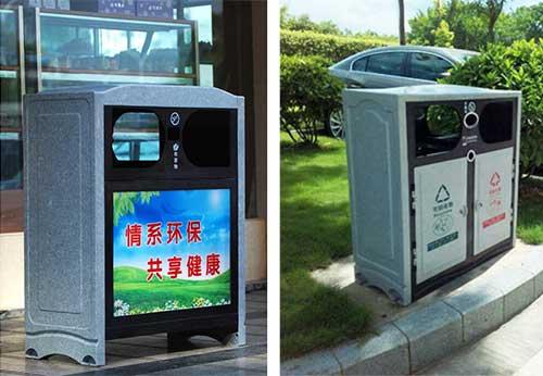  欣方圳仿大理石垃圾桶廠家為清遠高校送貨上門。